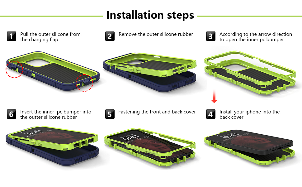 installtion steps for SANSUNTO defender iphone 13 pro max case