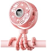 Bearwind Mini Portable Stroller Fan for Travel,360° Rotation,4-Speed LED Night Light Clip on Fans...