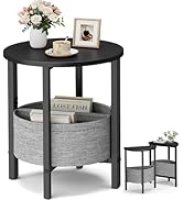 Vagusicc Small Round Side Table End Table, Tall Accent Table with Storage Basket, Set of 2 Half R...