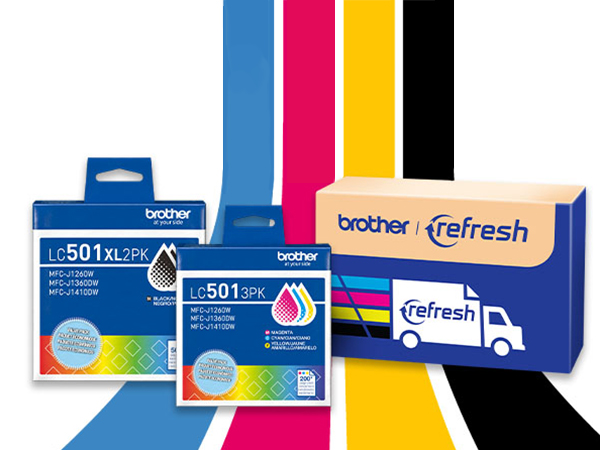 Brother Genuine LC5013PK three-pack color ink, LC501XL2PK twin-pack black ink, Refresh shipping box
