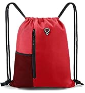 Drawstring Backpack Sports Gym Bag for Women Men Children Large Size with Zipper and Water Bottle...