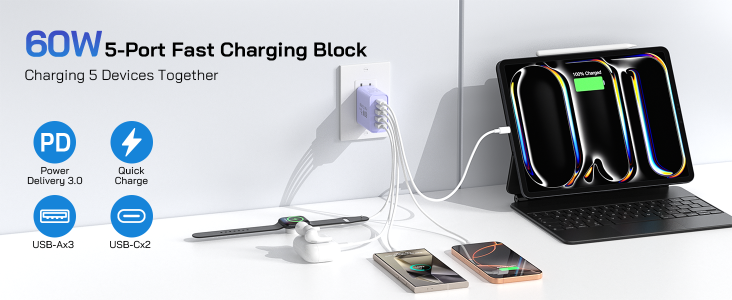 60W 5-Port Fast Charging Block