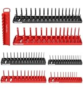 TOOLEAGUE 7Pcs Socket Organizer Tray and Magnetic Wrench Holder Set,Red SAE &amp; Black Metric, 1/2