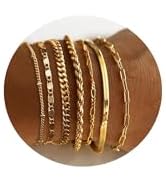 Gokeey Gold Bracelets for Women, 14K Real Gold Dainty Layered Cuban Link Paperclip Chain Herribon...