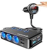 EUGIZMO Cigarette Lighter Splitter Adapter, 222W 3 Socket Car Cigarette Lighter Plug Splitter USB...