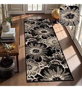 Findosom Hallway Runner Rug 2x6, Non Slip High-Low Textured Floral Washable Runner Rug with Rubbe...