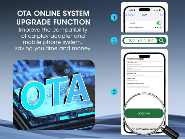 The wireless carplay adapter supports OTA upgrade
