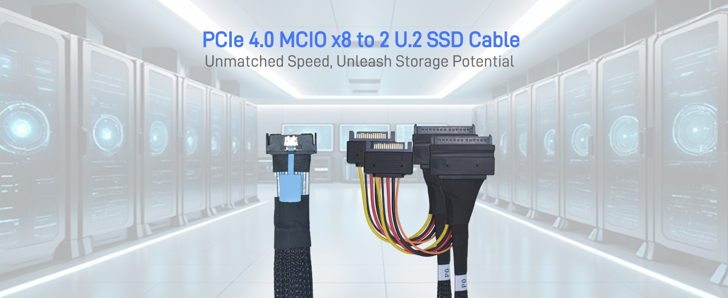 LetLinkSo Gen4 PCIe 4.0 MCIO x8 to U.2 SFF-8639 8i NVMe SSD Adapter Cable 1