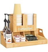Busidhji Coffee Station Organizer, Bamboo Coffee Bar Organizer for Countertop, Condiment and Cup ...