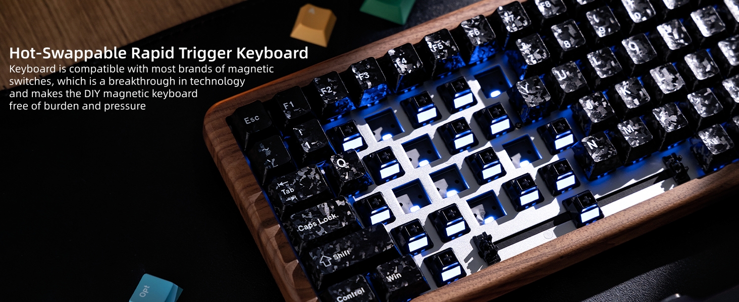 75% Hall Effec Keyboard Wood, Mechanical Keyboard Wireless Rapid Trigger Gaming Custom Keyboard