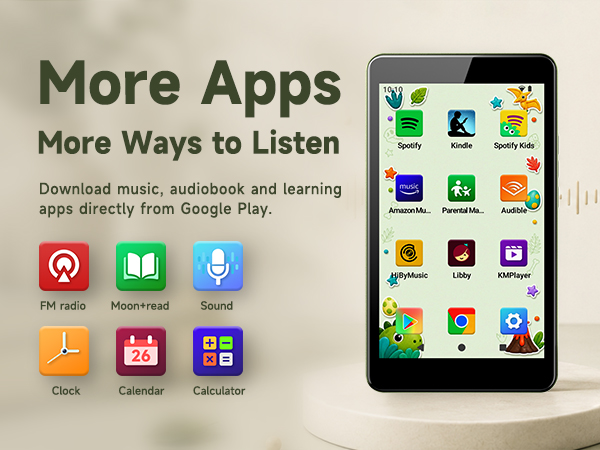 Sage green PECSU G4 with Google Play, Android 14, parental controls, and expandable storage.
