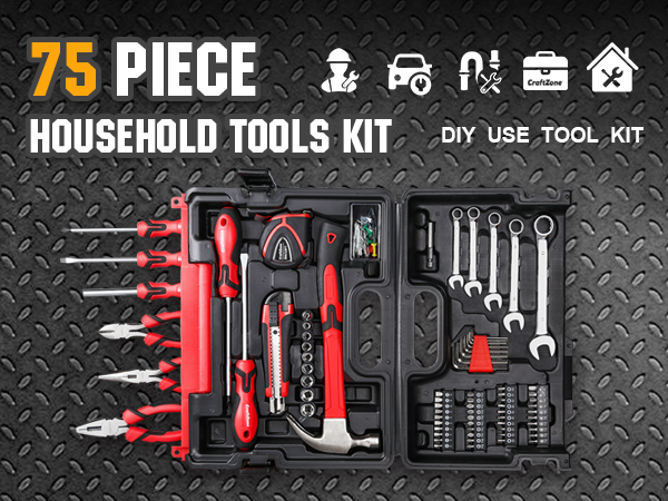 75 PIECE HOUSEHOLD TOOLS KIT