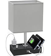 Kakanuo Table Lamp for Bedroom with Dual USB Ports, Grey Fully Dimmable Bedside Lamp with Phone S...
