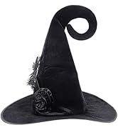 Mobestech Womens Witch Hat Velvet Halloween Party Hat Black Witch Costume Accessory 16.7 Inch Cur...