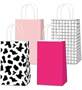 CHUNNIN 12PCS Western Cowgirl Party Paper Bags Cow Print Themed Party Gift Bags Supplies Hot Pink...