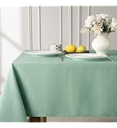 Softalker Sage Green Jacquard Rectangle Tablecloth 60 x 84 Inch - Waterproof &amp; Wrinkle Free Textu...