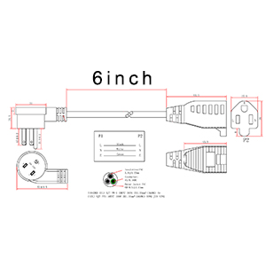 6inch Black Low Profile Flat Head 3 Prong Grounded Indoor Extension Cord