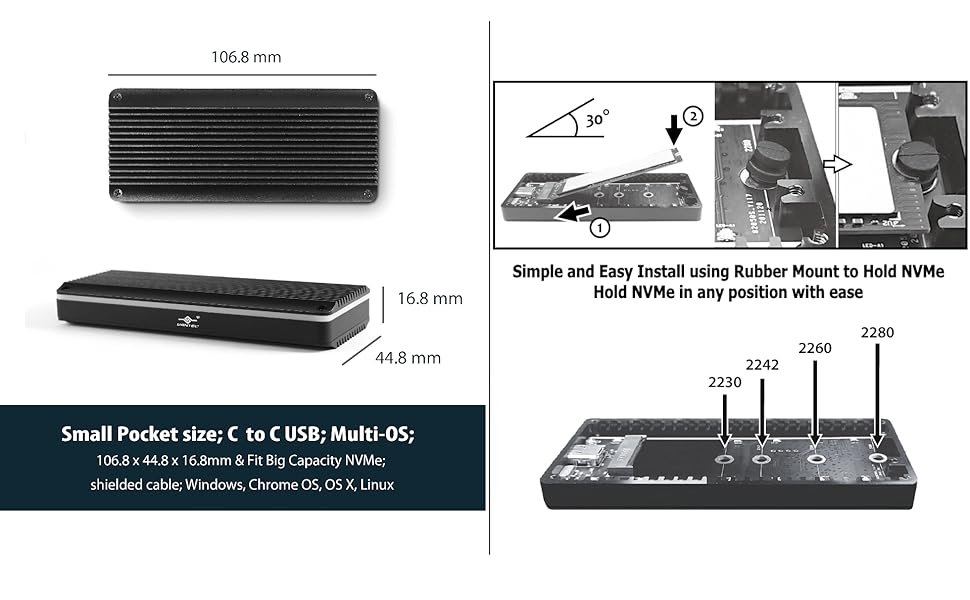 Simple and Easy Install using Rubber Mount to Hold NVMe Hold NVMe in any position with ease