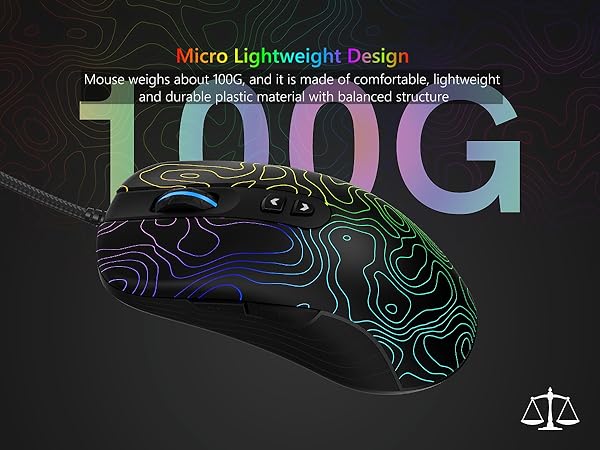 Wired Gaming Mouse,Black RGB Mouse,Computer Mouse Topographic
