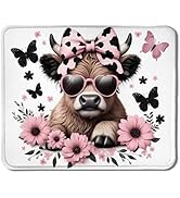 Highland Cow Mouse Pad, Coquette Pink Bow Floral Cow Mouse Pads for Wireless Mouse Computers Lapt...