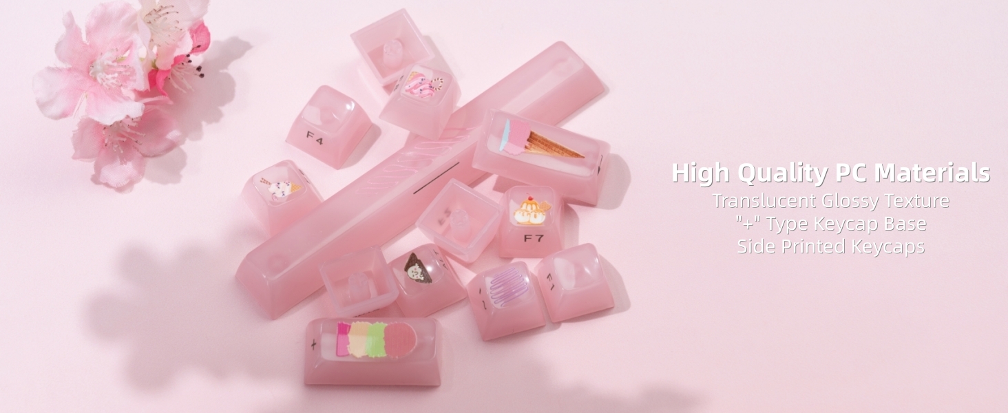 Womier Keyboard Keycaps Jelly - Ceramic Keycaps Style, Clear Ice-Cream Pink Cute Key cap