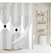 GKLEASG No Hook Shower Curtain with Snap in Liner, White and Black Mid Century Modern Arch Heavy ...