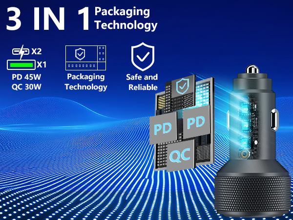 MFi Certified 3-Port 67W USB-C + USB-A Power Cigarette Lighter iPhone 16 Car Charger Fast Charging