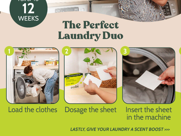 To machine wash, load clothes, add a sheet, and wash—HE and standard machine compatible.