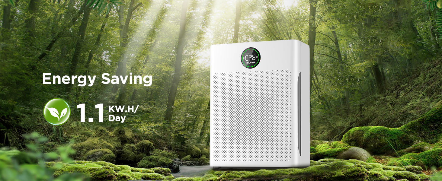 Mooka energy saving air purifier for home with low power consumption 1.1 kWh day
