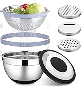 HaWare Mixing Bowl with Colander, 4-1 Stainless Steel Bowl Set with Lids &amp; 3 Pcs Nesting Graters,...