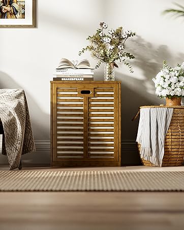 walnut bamboo laundry storage hamper cabinet