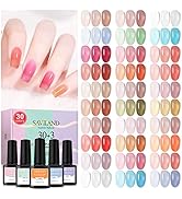 SAVILAND Jelly Gel Nail Polish Set, 30 Colors Translucent Nude Pink Transparent Nail Polish Set w...