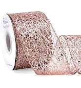 Ribbli Rose Gold Glitter Wired Ribbon for Christmas Tree Sparkling Mesh Ribbon 2.5 Inch x 10 Yard...