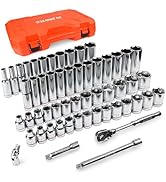 JU JIAN TEC 55-Piece 3/8" Drive Master Impact Socket Set, Shallow &amp; Deep Sockets Kit (6-24mm &amp; 1/...