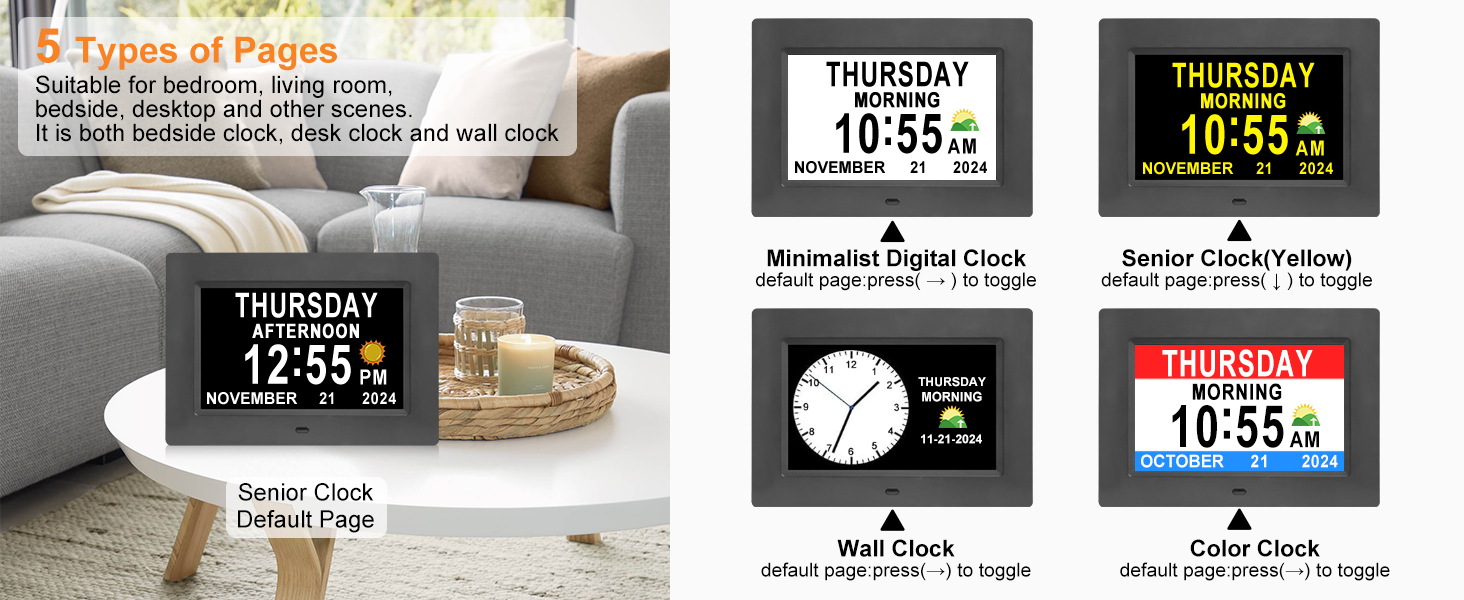 Clock with Day and Date for Elderly