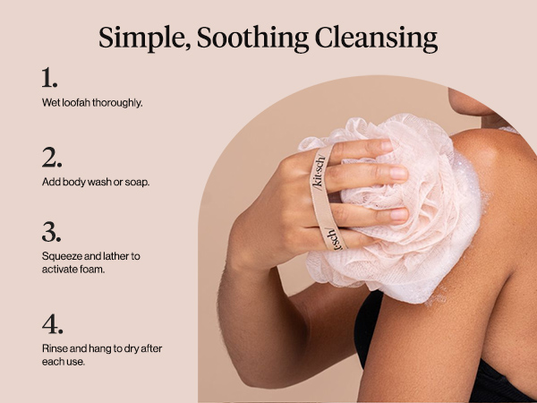 Kitsch Shower Loofah – Soft Mesh Body Scrubber &amp;amp; Bath Sponge for Daily Gentle Cleansing