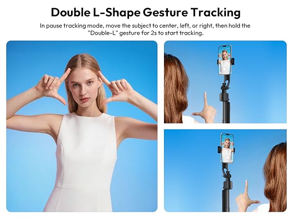Text reads 'Double L-Shape Gesture Tracking'. Red gaming peripheral device shown from multiple angles, highlighting its ergonomic L-shaped design.