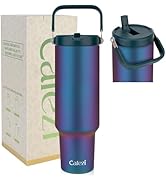 Cafezi 50 oz Insulated Tumbler with Straw, Stainless Steel Water Bottles with Flip Straw and Top ...