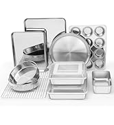 E-far 12-Piece Bakeware Sets, Stainless Steel Baking Pan Set Includes Cookie Sheet, Round Square ...