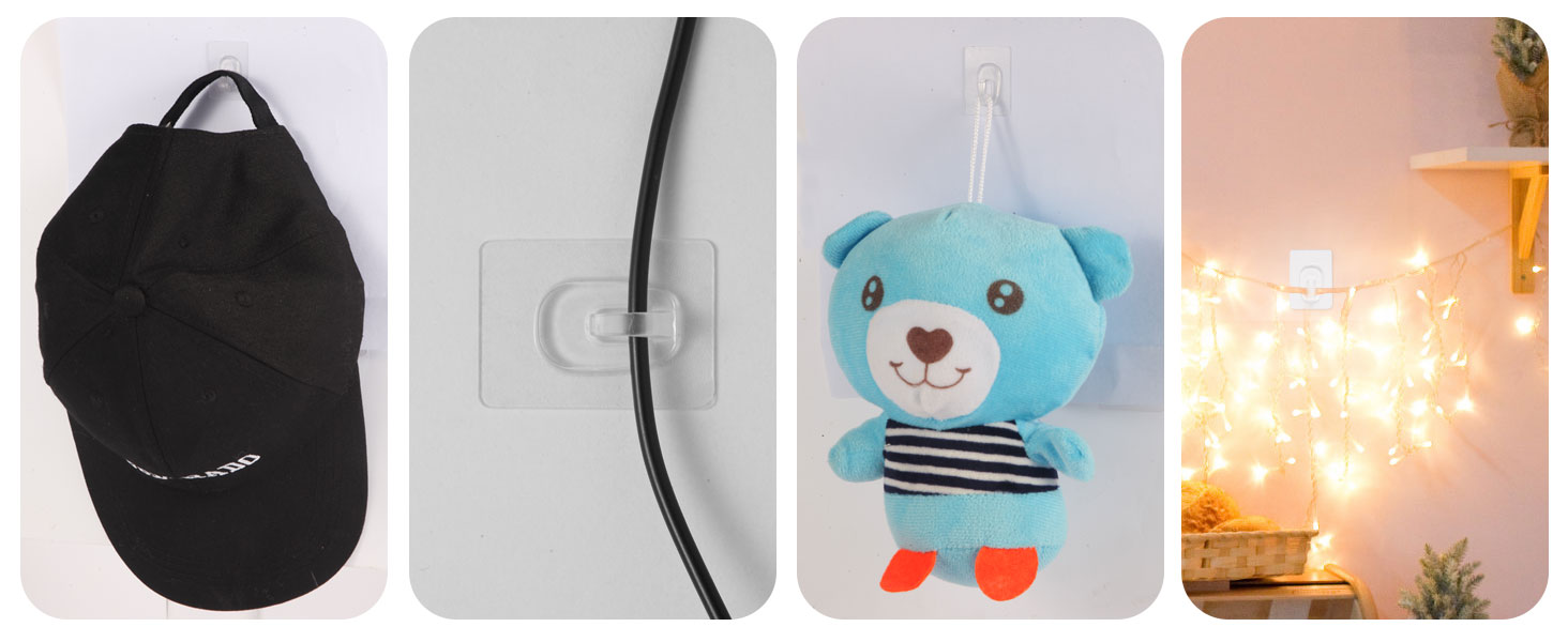 wire hooks; sticky hooks for hanging; removable hooks; clear adhesive hooks; command strip hooks