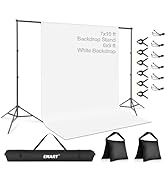 EMART Portable Photography Backdrop Stand Kit 7 x 10 ft with 6 x 9 ft White Backdrop, Adjustable ...
