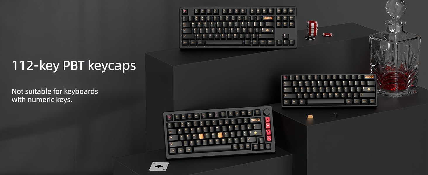PBT Keycaps with Metal Paint Poker Theme,Black/Gold/Red Custom Keycap Set dye Sub Cherry Profile