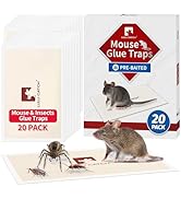 LULUCATCH Mouse &amp; Insect Glue Boards, 20 Pack Pre-Baited Mouse Traps Indoor for Home, Non-Toxic B...