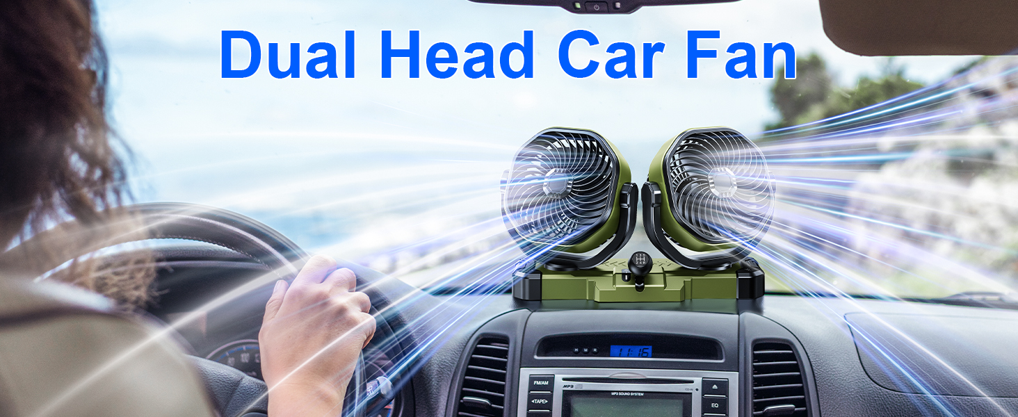 5V USB/12V/24V Dual Head Car Cooling Fan for Dashboard