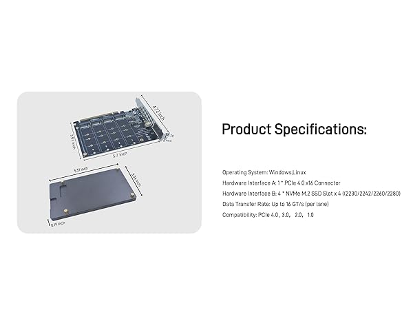 LetLinkSo Gen4 PCIe 4.0 x16 M.2 Expansion Adapter Card 4 Ports NVMe SSDs M Key with Heat Sink