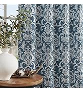 jinchan Room Darkening Curtains for Bedroom Blue Damask Curtains 84 Inches Long for Living Room B...