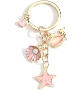 SHTALHST Ocean Creature Keychain Mermaid Seahorse Whale Charm Colorful Enamel Metal Keyring Gift