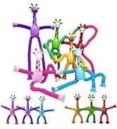 6 Pack Telescopic Suction Cup Giraffe Toys for Toddler Restaurant Dinner Table Activities, Stretc...