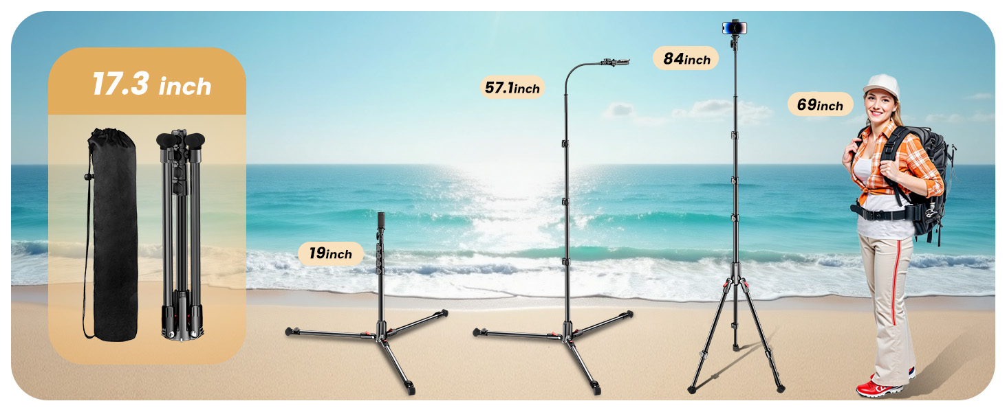 17.3" Foldable cell phone Tripod: Adjustable &amp; Portable for Travel.