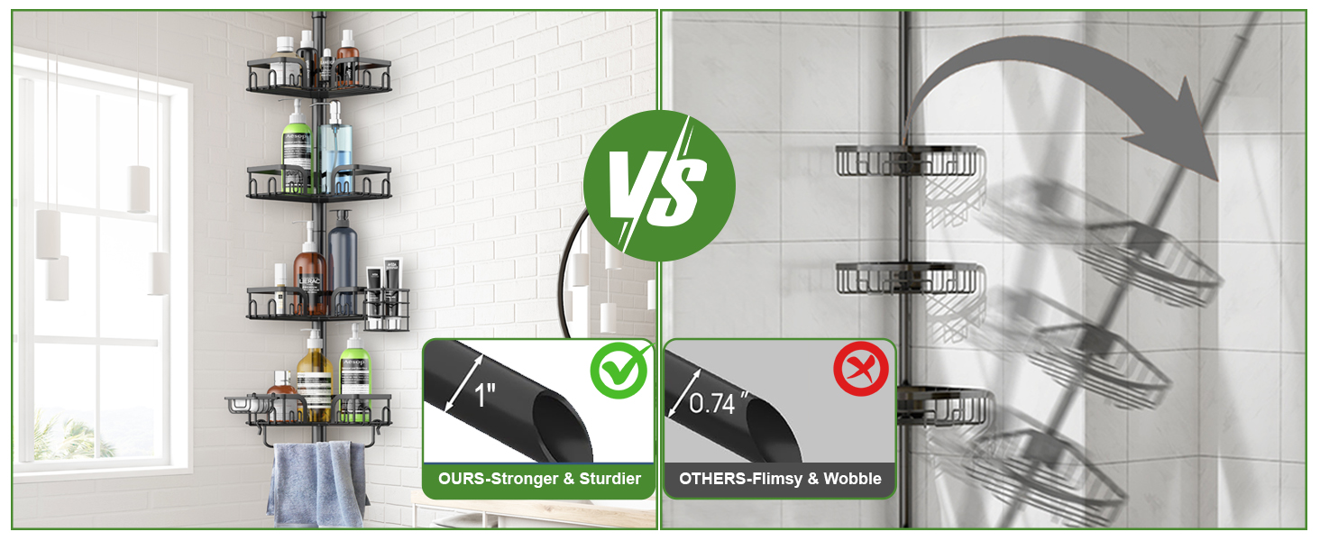 shower caddy tension pole with thicker rod